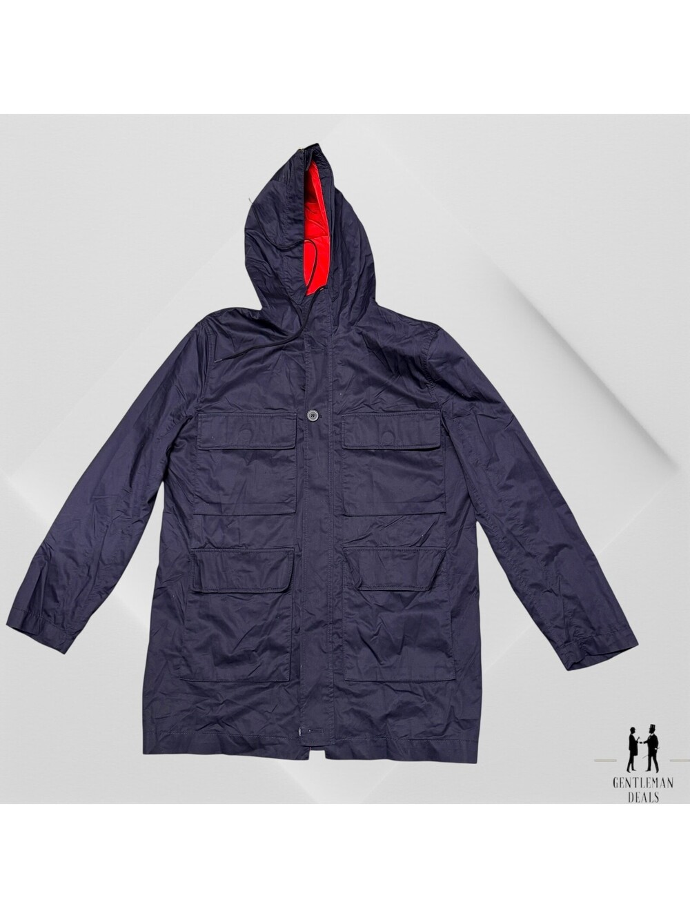 Marni at H&M Men's Navy Blue 100% Cotton Hooded Multipocket Jacket Size 40R
